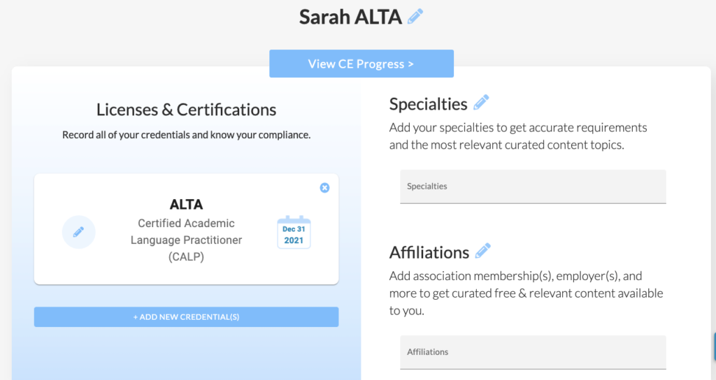ALTA CE App Profile