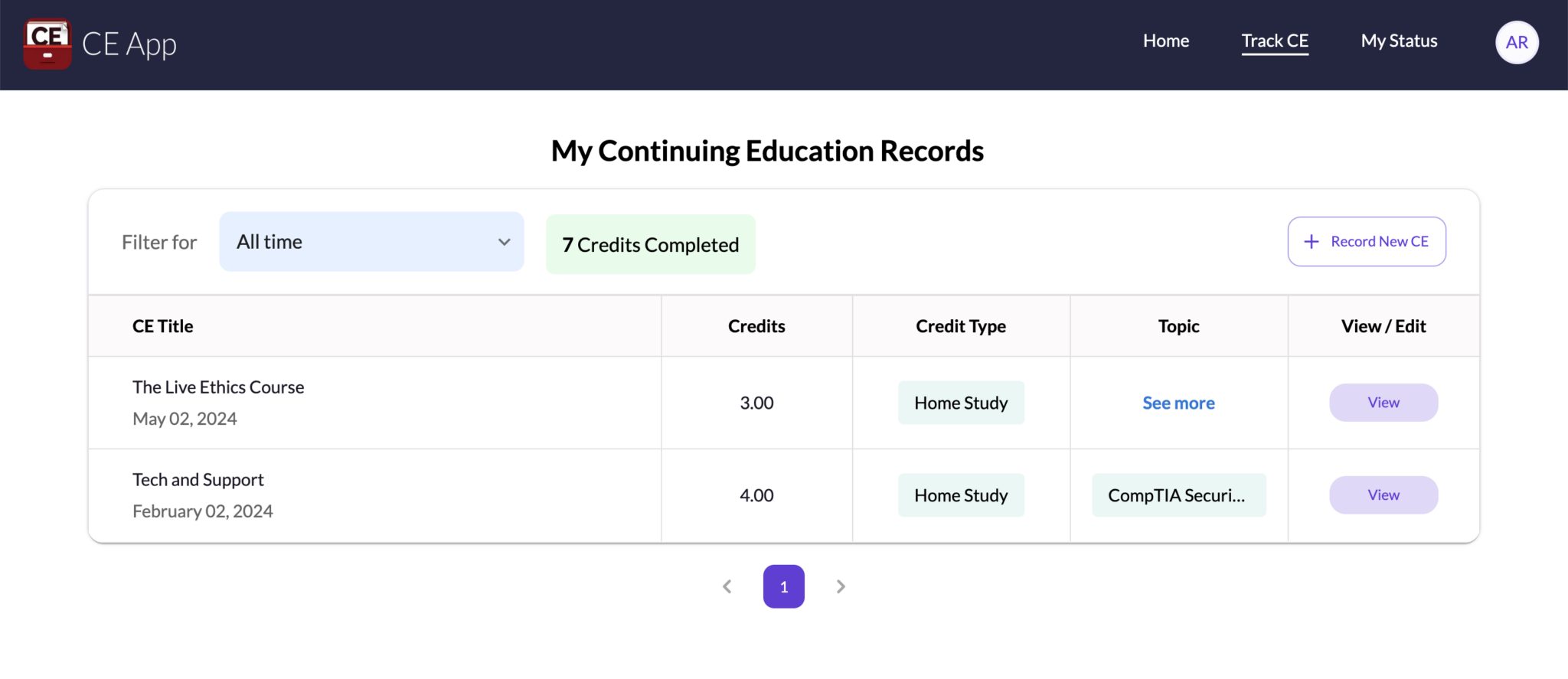 Track/Record a New Continuing Education (CE/CME) Activity - CE App Guide